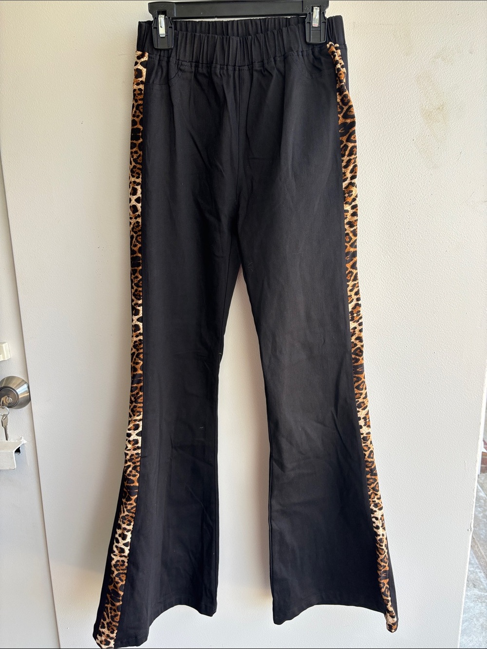 Umgee Black Flared Pants with Leopard Side Trim